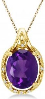 Allurez Oval Amethyst and Diamond Pendant Necklace 14k Yellow Gold (3.00ct)