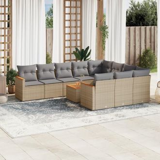 vidaXL Set De Sof&aacute;s De Jard&iacute;n 11pzas Con Cojines Rat&aacute;n Sint&eacute;tico Beige Vidaxl