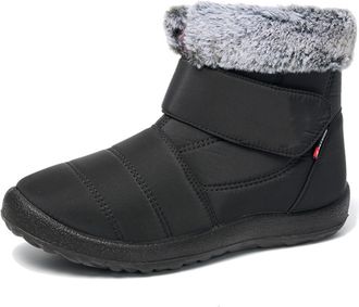 Generic Women Snow Boots Fur Lined Warm Ankle Boots Ladies Slip On Water-Resistant Outdoor Winter Booties Non-Slip Lightweight Flat Walking Shoes Black