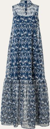 Akris Scribble Embroidered Tulle Sleeveless Maxi Dress