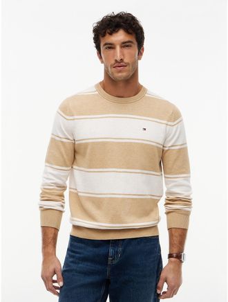 Tommy Hilfiger Mens Rugby Stripe Crewneck Sweater - White Beige - XXXL