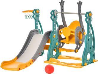 HOMCOM Tobog&aacute;n Infantil Con Columpio Y Canasta De Baloncesto Para 18-36 Meses Con Asiento Ajustable Parque Infantil Para Interior Y Exterior 152x149x107 Cm