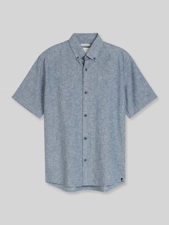 Tom Tailor Denim Relaxed Fit Freizeithemd aus Leinen-Baumwoll-Mix in Marine Melange, Gr&ouml;&szlig;e XXL