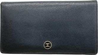 Chanel Black Leather Long Wallet (Bi-Fold) (Pre-Owned)