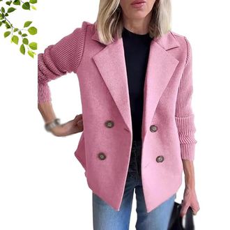 Generic Womens Lapel Button Knitted Patchwork Sleeve Casual Coat, 2025 Fashion Cropped Double Breasted Blazer Sweater for Women (G,XL)