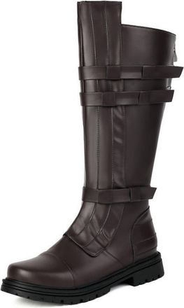 Generic Womens PU Leather Knight Boots with Side Zipper Round Toe Knee High Boots Round Toe Military Combat Boot,Brown,7.5 UK