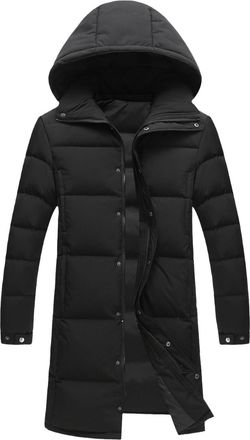 Generic Winter Jackets for Men Long Quilted Parka Heavy Warm Hooded Puffer Jacket Packable Water-Resistant Zip Up Padded Outerwear Black 4X-Large
