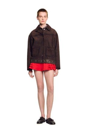 Sandro Studded suede leather jacket in Brown at Nordstrom, Size 40 Eu
