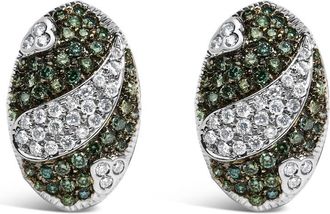 House of Brilliance 14K White Gold 2.00 Cttw White and Treated Blue Diamond Oval Shield Omega Back Earrings (H-I Color, SI1-SI2 Clarity)