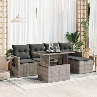 vidaXL Set De Muebles De Jard&iacute;n 6 Pzas Y Cojines Rat&aacute;n Sint&eacute;tico Gris Vidaxl