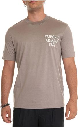 Emporio Armani T-Shirts, male, Beige, Size: M Contrast Logo Tee Light Fabric
