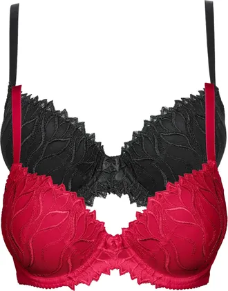 Bonprix Schalen-BH BONPRIX (2er Pack) Schalen-BH mit zarter Stickerei, Damen, Gr. 70, Cup C, rot (dunkelrot, schwarz), Obermaterial: 86% Polyamid, 14% Elastha