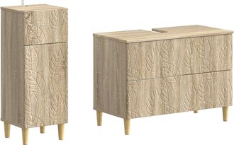 vidaXL Juego De Gabinete De Ba&ntilde;o De 2 Piezas Delft Roble Sonoma Vidaxl
