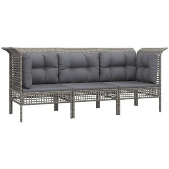 vidaXL Set De Muebles De Jard&iacute;n 3 Pzas Y Cojines Rat&aacute;n Sint&eacute;tico Gris Vidaxl