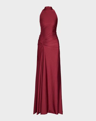 La Petite Robe Di Chiara Boni Draped Mock-Neck Column Gown