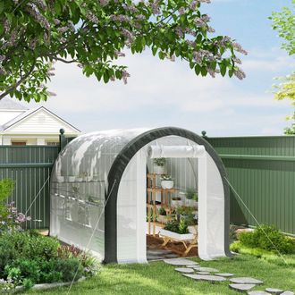 OUTSUNNY 3 x 2 x 2 m Polytunnel Greenhouse Pollytunnel Tent Steel Frame in White | Size: 1 Pack