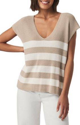 Splendid Octavia Stripe V-Neck Short Sleeve Sweater in Fawn Block Strp at Nordstrom Rack, Size X-Large