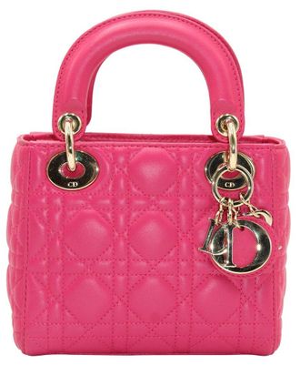 Dior Pink Cannage Lambskin Leather Lady Dior Mini (Authentic Pre-Loved)