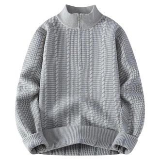 Generic Men Stand Collar Knitted Sweater Men Loose Pullovers Solid Color Warm Sweaters Gray 4XL