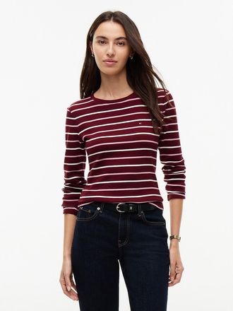Tommy Hilfiger Womens Long-Sleeve Striped Favorite T-Shirt - Burgundy Multi - XXL