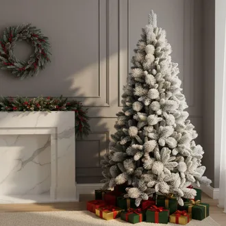 Shatchi 6FT Frosted Snowy Boulder Pine Helsinki Fir Green Tips Bushy Artificial Plain Christmas Tree in White