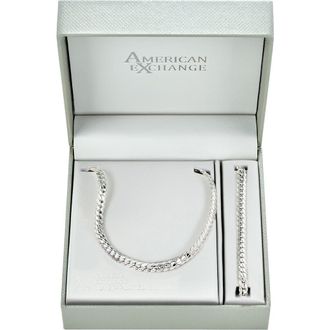 American Exchange Mens Bombay Cuban Necklace & Bracelet Set in Silver at Nordstrom Rack