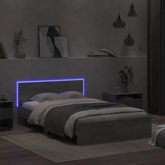 Berkfield Home Durable Bed Frame with Headboard & LED Grey Sonoma 120x200 cm | Size: Small Double