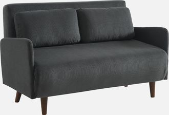 Sweeek Sweeek - Sof&aacute; Cama De Pana De 2 Plazas Con Patas De Madera, Panam, Gris Oscuro, 130x77x83 Cm