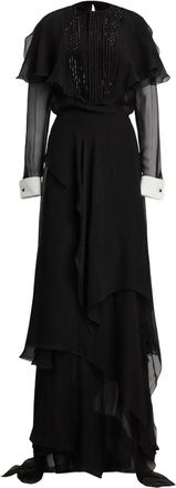 Ralph Lauren Collection Abito da sera lungo in seta con plissé e perline - Nero