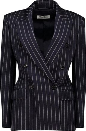 Max Mara Seersucker Wol Blazer - Dames - Blazers - Blauw - S - Wol - Jassen