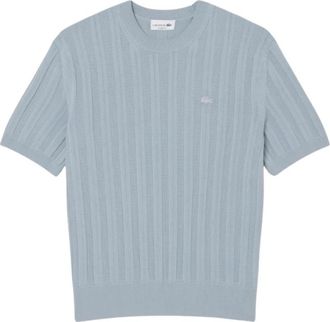 Lacoste Korte mouwen gebreide trui met ronde hals - Heren - Ronde hals truien - Blauw - S - Katoen - Truien & Vesten