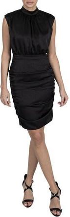 Julia Jordan Sleeveless Mock Neck Satin Dress in Black at Nordstrom Rack, Size 14