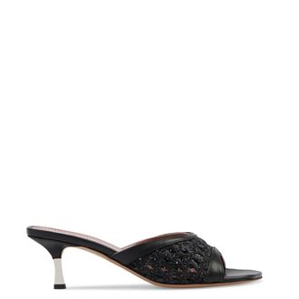 PARIS TEXAS Black Sandals with Rafia and Leather