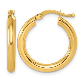 Diamond2Deal 14K Yellow Gold 2.9x21.5mm Round Tube Hoop Earrings