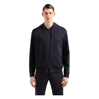 Emporio Armani Zip-throughs, male, Blue, Size: 2XL Dark blue sporty style jacket with logo embroidery