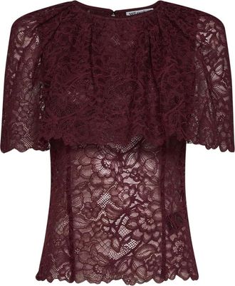 Self Portrait Lace Cape Top - Dames - Blouses - Rood - 2XS - Katoen - Overhemden