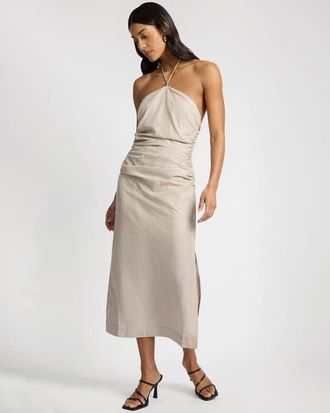 Onia Ruched Halter Dress in Tan/white at Nordstrom, Size 6