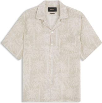 BOSS Regular-fit shirt in palm-print Italian cotton