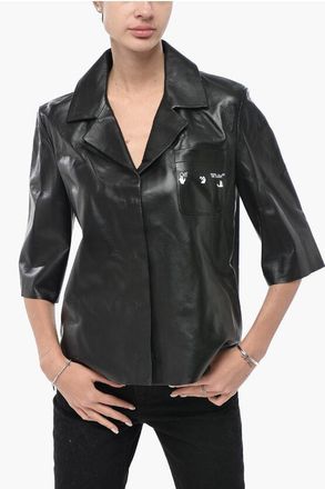 Off-white LEATHER Leather Bowling Shirt with Snap Buttons size 40