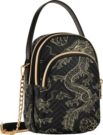 Generic Chinese Oriental Dragon Clouds Black Crossbody Bag for Women, Detachable Chain Bag Phone Purse Shoulder Handbag Wallet
