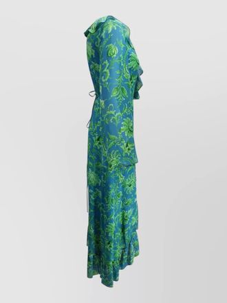 Etro long wrap silk dress floral motif
