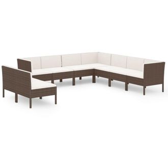 vidaXL 9 Pcs Garden Lounge Set Con Cojines Wicker Pe Brown