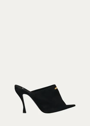 Balenciaga 95mm Suede Peep-Toe Mules