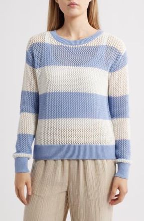 Beach Lunch Lounge Tresa Stripe Crochet Crewneck Sweater in Perry Blue/Ivory at Nordstrom Rack, Size X-Small