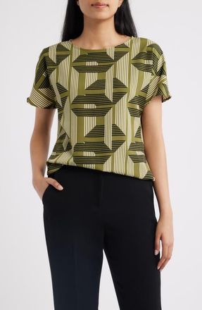 Anne Klein Geo Print Short Sleeve Top in Bay Leaf Multi at Nordstrom, Size X-Small
