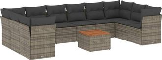 vidaXL Set De Sof&aacute;s De Jard&iacute;n 11 Pzas Y Cojines Rat&aacute;n Sint&eacute;tico Gris Vidaxl