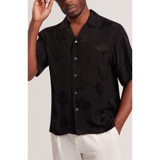 Ted Baker Thovan Floral Jacquard Camp Shirt in Black at Nordstrom, Size 2