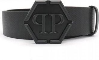 Philipp Plein Leren Riem Hexagon - Heren - Riemen - Zwart - 100 CM - Leer - Accessoires