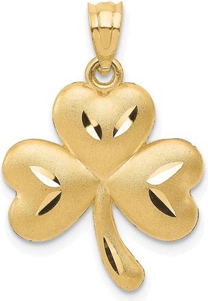 Diamond2Deal 14k Yellow Gold Satin Diamond-cut Shamrock Charm Pendant