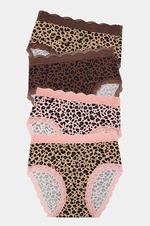 Stripe and Stare High Rise Four Pack in Peach Latte Leopards at Nordstrom, Size X-Small